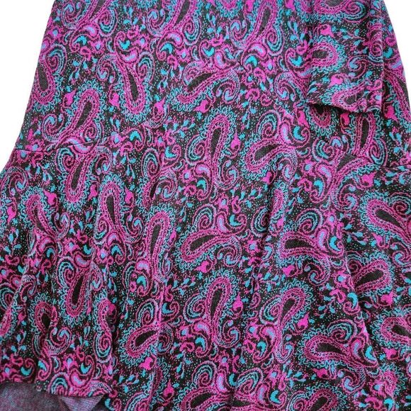 Vintage '70s Long Sleeve Purple Paisley Crew Neck Drop Waist Knit Midi Dress 4 - Picture 6 of 9